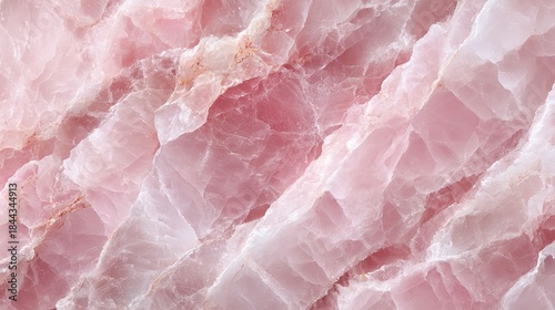 a close up of rose quartz crystals set against a backdrop that has a pink marble texture
