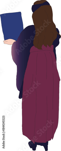 卒業袴で卒業証書を持った女性