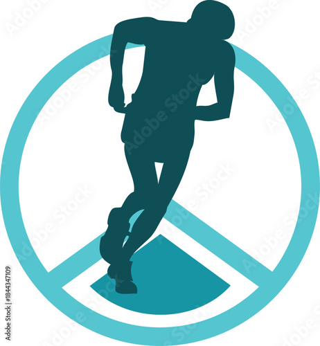 Teal silhouette runner in turquoise circle running 1