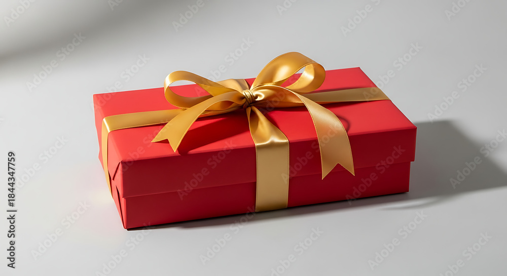 Fototapeta premium Luxury Christmas Gift Box with Gold Ribbon - Holiday Present Photography