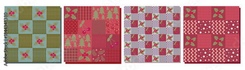 Print Winter Patchwork Pattern Collection with Holly, Cherry and Geometric Designs