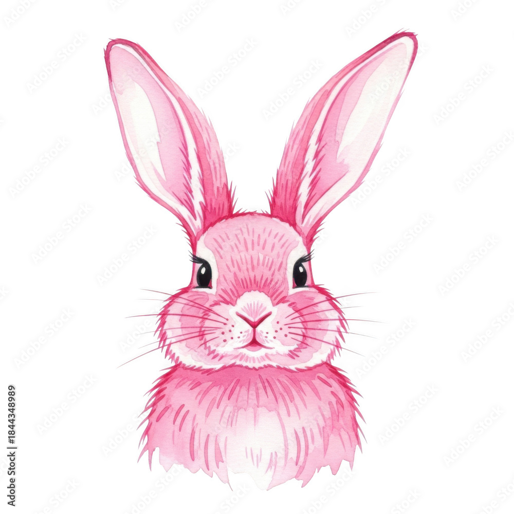 Fototapeta premium Watercolor Pink bunny rabbit portrait isolated on a transparent background