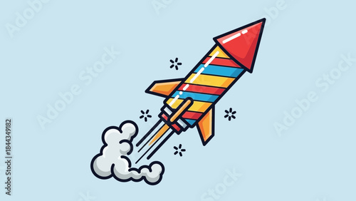 Rocket Launch: A colorful rocket soars through the sky, its fiery engines leaving a trail of smoke as it embarks on its journey