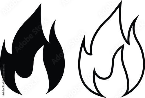 Fire icons set collection with flame symbols in gradient, black flat, and line style, burning heat blaze energy illustration group for safety warning hazard UI design and emergency graphics