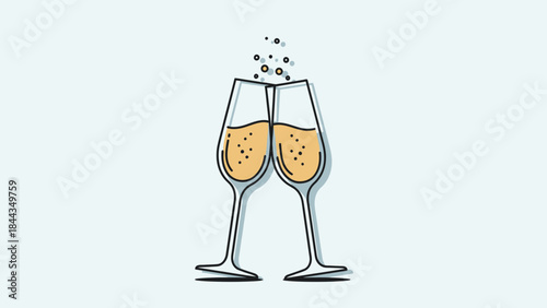 Cheers to Celebration: Two elegant champagne flutes clink together, overflowing with bubbly, a toast to joyful moments, celebrations, and life's simple pleasures.
