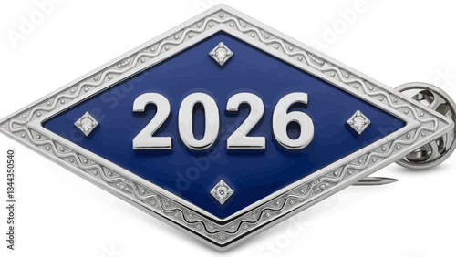 Diamond shaped 2026 lapel pin with blue enamel and rhinestones recognition award for achievement iso