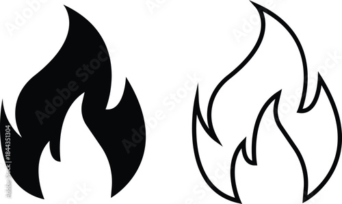 Fire icons set collection with flame symbols in gradient, black flat, and line style, burning heat blaze energy illustration group for safety warning hazard UI design and emergency graphics