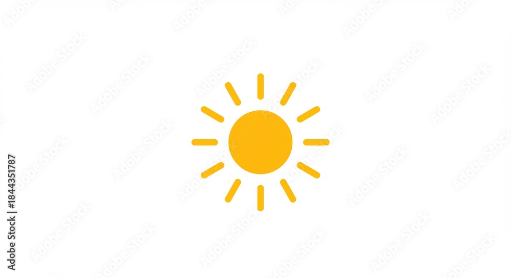 Fototapeta premium 晴れ渡る空を思わせるような暖かく力強い黄色の太陽アイコン 白い背景に輝き前向きな気持ちと希望に満ちた未来を象徴するクリーンでモダンなグラフィック表現. AI Generated