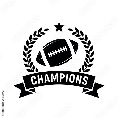 American Football Champions Emblem with Laurel Wreath and Star.