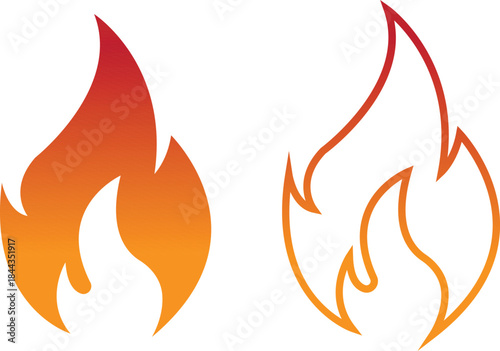 Fire icons set collection with flame symbols in gradient, flat, and line style, burning heat blaze energy illustration group for safety warning hazard UI design and emergency graphics