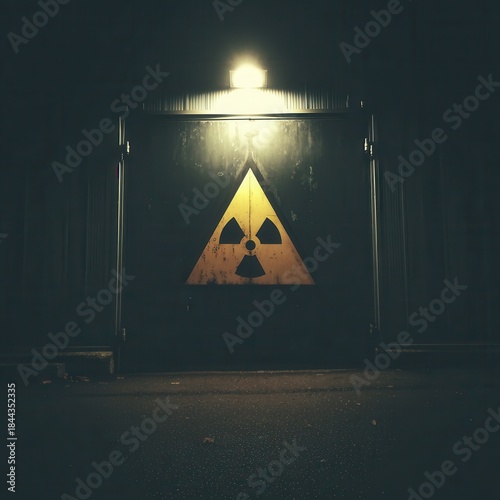 Warning sign with radioactive symbol, dark and atmospheric setting