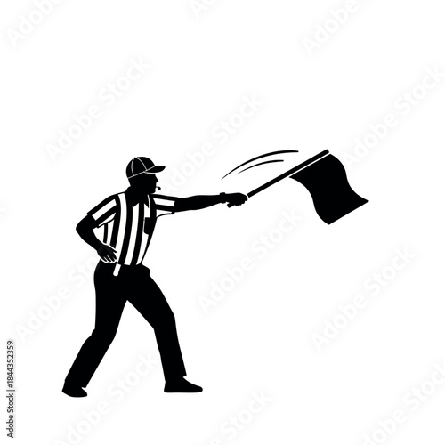 American Football Referee Waving Flag.