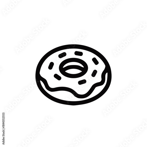 Outline of a donut with icing and sprinkles on white background  