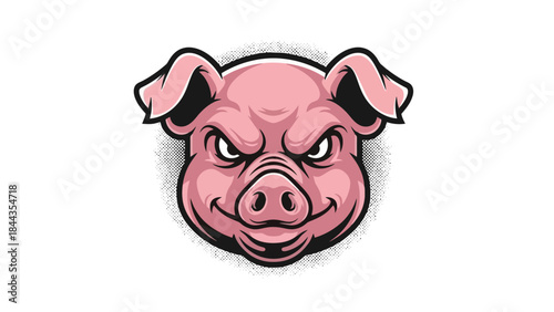 Stylized Aggressive Pig Head Mascot Vector Illustration with Halftone Dot Background