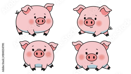 Collection of Four Adorable Cartoon Pigs Posing in Different Cute Positions