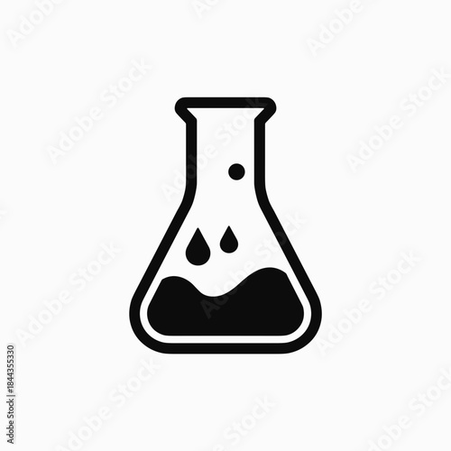 Chemical flask icon with liquid and droplets  