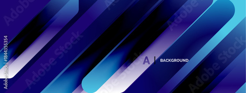 Abstract blue design features layered diagonal stripes. Gradient shades create depth, modern aesthetic. Minimalist composition, vibrant colors.