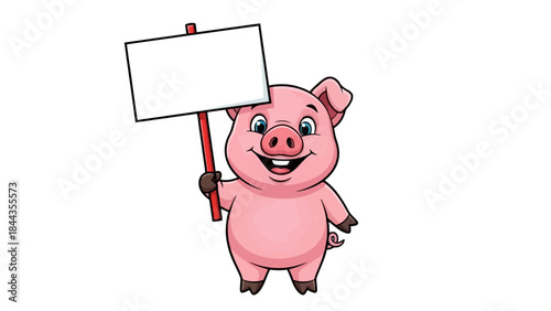 Happy Pig Holding a Blank Signboard for Your Message