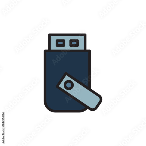 Color line icon of a USB drive representing portable data storage and file transfer. Ideal for apps, websites, technology projects, and business illustrations.