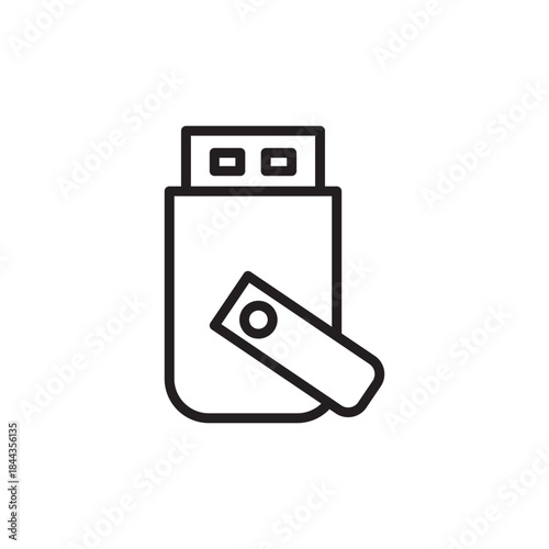 Minimal line icon of a USB drive representing portable storage and data transfer. Ideal for apps, websites, technology projects, and business illustrations.