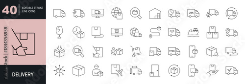 Truck Delivery icon set. Editable line icons. Vector illustration. 