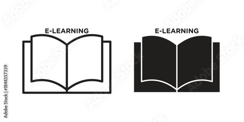 E-book icons collection. Thin linear and black flat icons