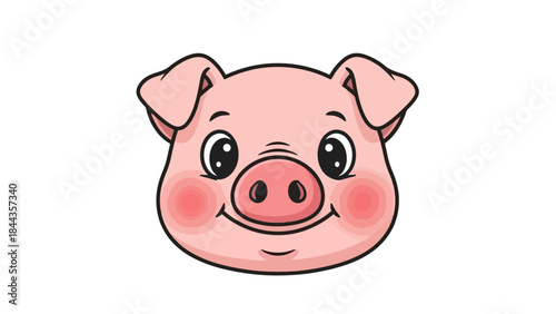 Cute Cartoon Pig Face with Rosy Cheeks and Big Eyes, Playful Farm Animal Illustration
