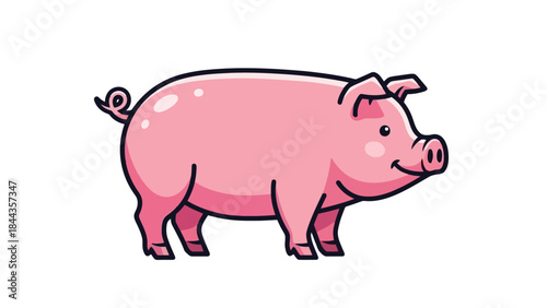 Charming Pink Pig Illustration, Cute Farm Animal Cartoon Vector Art