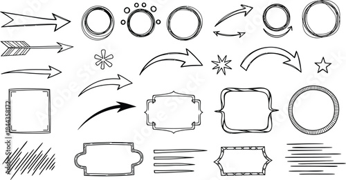 Collection of hand drawn arrows and shapes for design