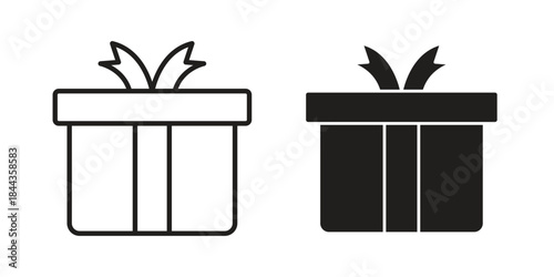 Gift icons collection. Thin linear and black flat icons