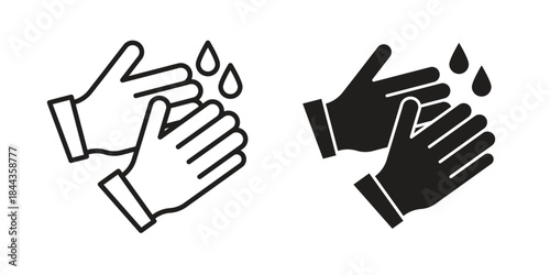 Handwashing icons collection. Thin linear and black flat icons