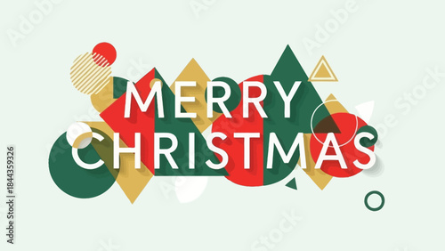 Merry Christmas text with abstract geometric shapes and festive colors