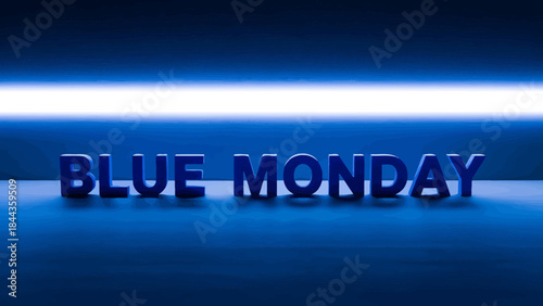 Blue Monday concept with 3D text on a gradient background