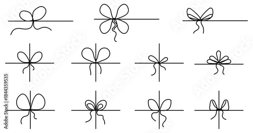  set of hand drawn ribbon bow decoration elements isolated on white