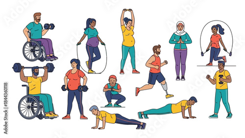 Diverse group of business people. Vector illustration of men and women in office attire. Various ethnicities and outfits. Flat design characters. White background.