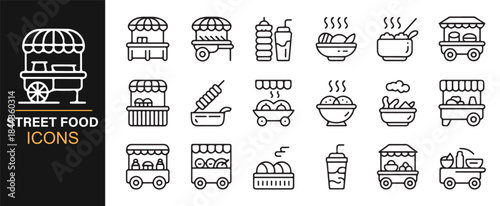 Urban food vendor icon set in editable stroke style
