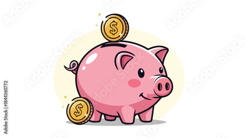 Pink Piggy Bank Filled With Gold Coins, Symbol of Saving and Financial Growth