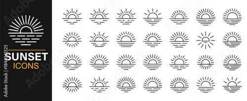 Abstract sunset symbol set for nature-inspired design layouts