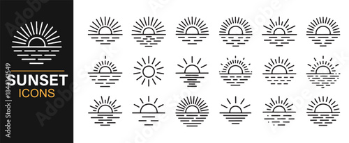 Minimal sunrise and sunset icon set for nature and weather designs