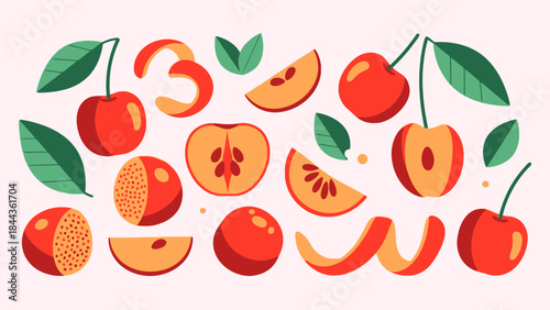 Vibrant Assortment of Fresh Cherries and Peach Slices for Summertime Snacking