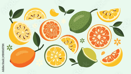 Vibrant assortment of citrus fruits including lemon lime orange grapefruit