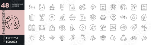 Energy and Ecology icon set. Editable line icons. Vector illustration.