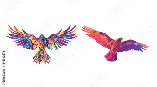 Vibrant vector illustration of a flying bird with outstretched wings, colorful dynamic avian design, freedom and nature concept, isolated on white background