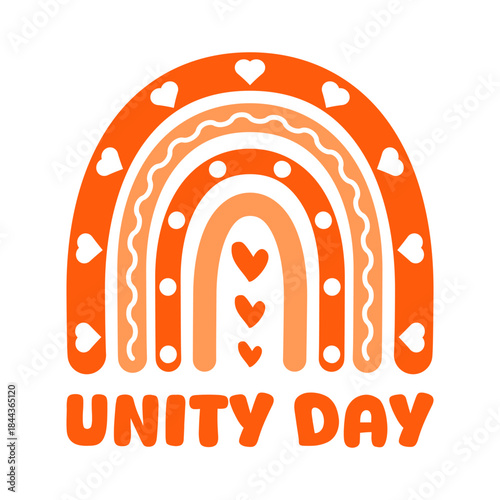 Unity Day boho rainbow illustration symbolizing unity, kindness, and acceptance. Concept design promoting bullying prevention, inclusion, empathy, education, and social awareness. Vector illustration.