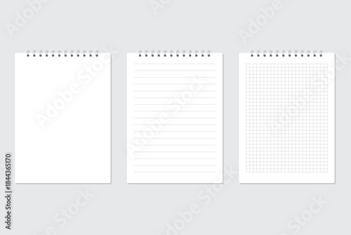 A set of plain paper with tear-off sheets, a spiral notebook. A ring-bound notebook. Vector illustration
