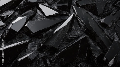 Scattered unpolished obsidian shards with sharp edges forming a dark textured background
