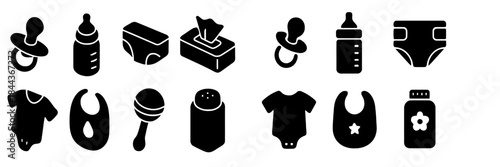 Baby Care and Infant Essentials Icons in Silhouette