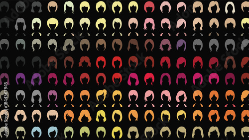 Diverse group of standing people black silhouette set, men and women in casual clothing, reflection shadow on ground vector illustration isolated background.