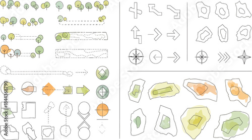 Top-Down View of Urban Planning Graphic Elements and Landscape Design Icons in Illustration Format
