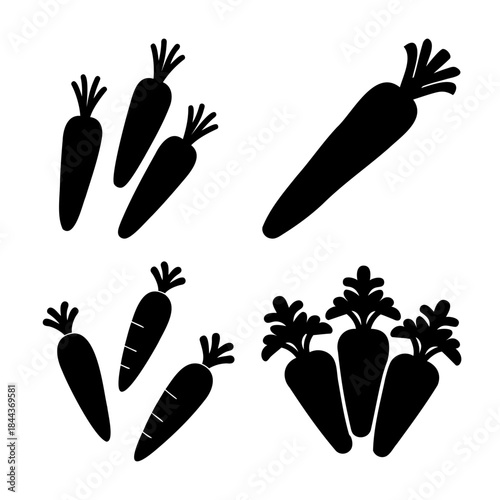 Carrot vegetable icons set. black silhouette of fresh carrots.